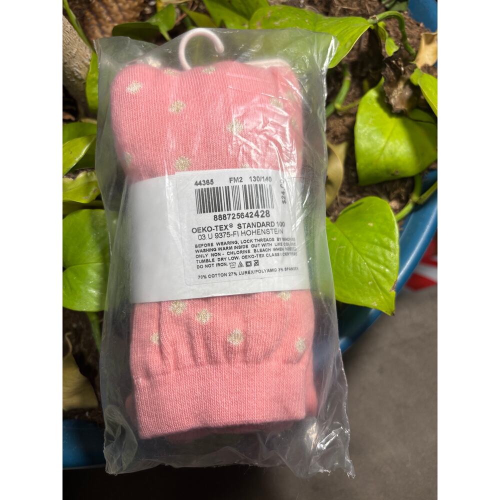 NWT Hanna Andersson Footed Tights Pink w/ Sparkly Polka Dots Size 130-140 US 10 - Picture 2 of 2